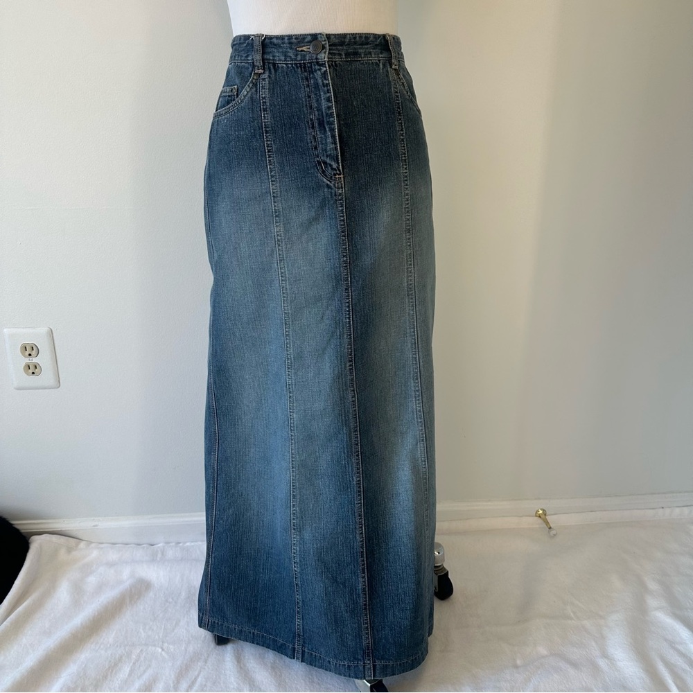 Principles Vintage Denim Jeans Midi Maxi Skirt Five Pocket 100% Cotton, size 12